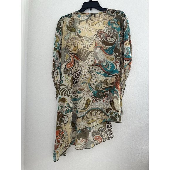 C.F Collection Womens V-Neck Wrap Tunic XL Multi Paisley Sheer Asymmetrical Hem - Picture 5 of 7